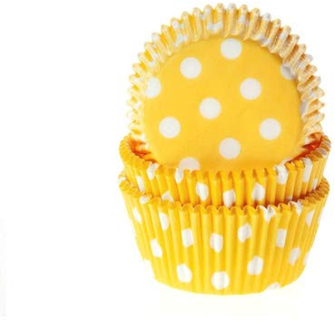 House of Marie 50 Muffinförmchen, gelb weiß gepunktet