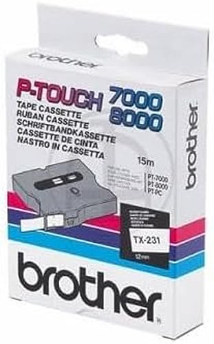 Brother TX231 TX-Tape TX-231 Schriftbandkassette, Bandbreite: 12mm, Schwarz weiß