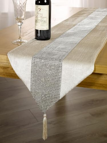 Emma Barclay ECLAT Tischläufer mit Strasssteinen, 33 x 228 cm, Nerzfarben