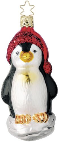 Inge-glas 85100705 Weihnachts-Pinguin, 12 cm, Glasornament, mundgeblasen und handbemalt