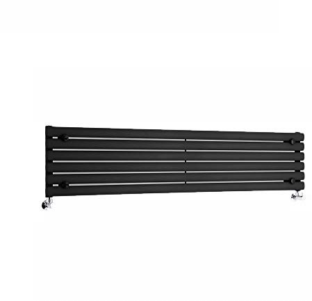 MILANO Black Horizontal Single Oval Panel Radiator 354 x 1600mm