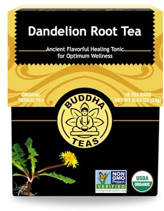 Buddha Teas Organic Dandelion Root Tea - Kosher, Caffeine-Free, GMO-Free - 18 Bleach-Free Tea Bags