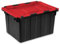 Sterilite 6 Pack Hinged Lid Industrial Totes, 12 Gal Stackable Storage Bins, Black/Red Lid