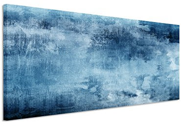 Sinus Art 150x50cm Wandbild – Farbe Blau Petrol Panoramabild Wandbild auf echter Leinwand in sehr hoher Qualität - Abstrakt Acryl mit Pinsel IV