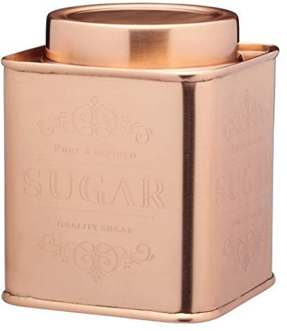 Kitchen Craft Le'Xpress Square Airtight Sugar Storage Tin, Copper Finish, 10 x 10 x 12 cm