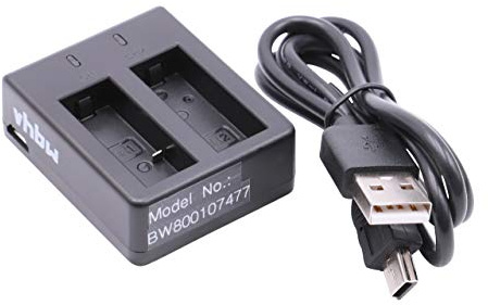 vhbw Dual Micro-USB Ladegerät kompatibel mit Apeman A100 | A60 1080p HD, A60 Kamera Camcorder - Ladeschale + Micro-USB Kabel Ladeanzeige