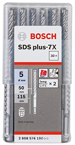 Bosch Professional 30tlg. Hammerbohrer SDS Plus-7X (für Beton und Mauerwerk, 5 x 50 x 115 mm, Zubehör Bohrhammer)