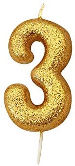 Anniversary House Metallic Gold Glitter Candle, Number 3, 3rd Birthday Cake Topper, 7 Centimeters, AHC90/3
