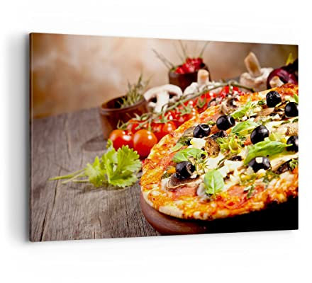 Wandbilder Dekoration Wohnzimmer Pizza Essen Italien Tradition Bilder auf Leinwand 120x80cm Leinwandbild Schlafzimmer Deko Wand Kunstdruck Art Groß XXL Wanddeko Bild Wall Decor Canvas AA120x80-2791