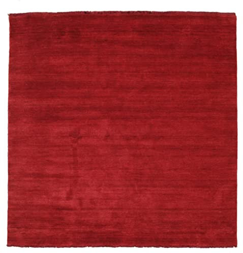 RugVista, Handloom Fringes, Teppich, Mittelflor, 200 x 200 cm, Quadratisch, Wolle, Flur, Schlafzimmer, Küche, Wohnzimmer, Dunkelrot, Rot