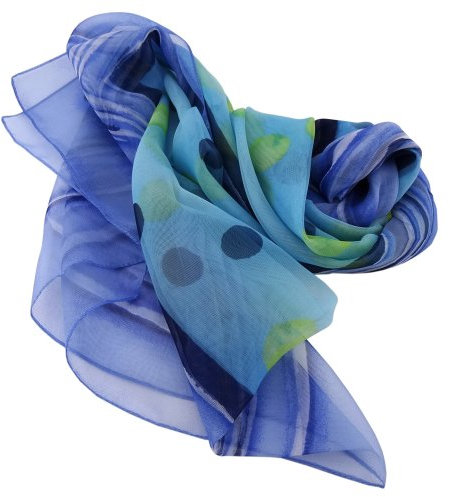 TigerTie Damen Satin Halstuch blau türkis gelb gepunktet 90 x 90 - Tuch Nickituch Schal
