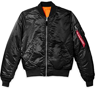 Alpha Industries MA-1 Slim Fit Bomber Flight Jacket - Fighter Pilot Flight Jacket - Black, M