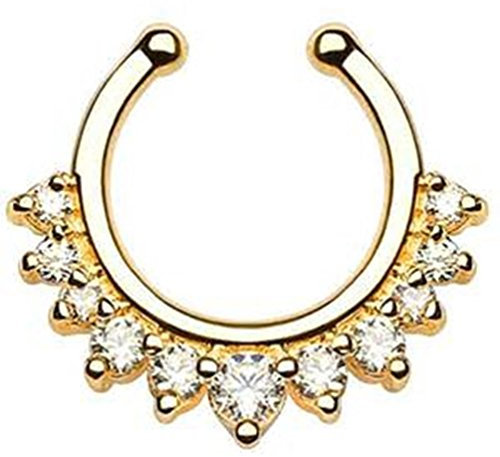 Paula & Fritz® Unisex Rhodium vergoldet Nasenring gelbgold hängende Zirkonia f...