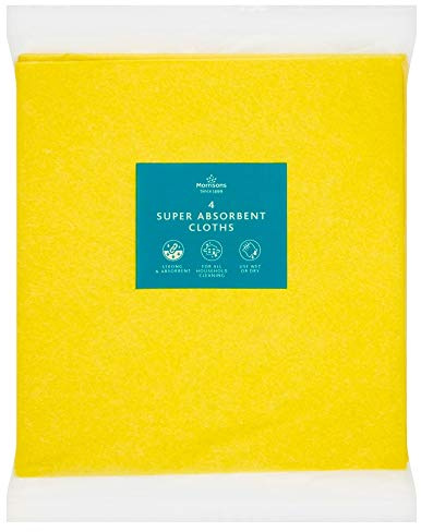 Morrisons Super Absorbent Cloths, 1 pack of 4 cloths, Yellow