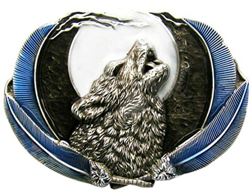 Piratenladen Buckle Wolf bei Vollmond, blau - Gürtelschnalle