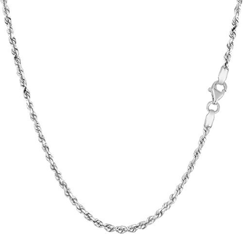 White Solid Gold Diamond Cut Rope Chain Necklace, 2.0mm, 30