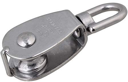 BQLZR Single Pulley Block M15 Stainless Steel Small Pulley Roller Pulley Hanging Wire for Rope Cord in Indoor and Outdoor 360°Swivel Silver Pulley Bear-Loading up to 35KG