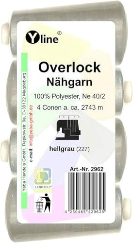 4 Stück Spulen Overlock - Nähgarn, hell - grau, a. 2743 m, NE 40/2, 100% Polyester, Nähfaden, Nähmaschinen Garn, (0,01 € / 10 m), 2962