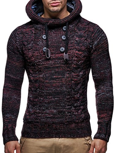 Leif Nelson Los Hombres del Jersey de Punto suéter Encapuchado LN-20227 Rojo XXXX-Large