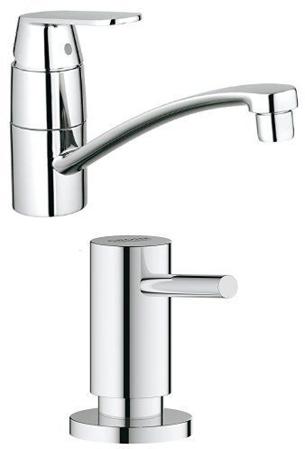 Grohe Eurosmart Cosmopolitan Küchenarmatur, niedriger Auslauf, Niederdruck für offene Warmwasserbereiter, 31179000 + Grohe Spülmittelspender