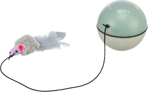 TRIXIE Katzenspielzueg Turbinio - Ball mit Motor und Maus am Gummiband - rollt unregelmäßig - batteriebetrieben - Kunststoff - ø 9 cm - 4564