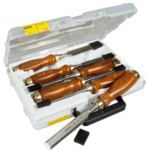 Stanley Bailey Stechbeitel-Set (6-teilig, 6/10/12/16/20/25 mm, nachschärfbar, Kunststoff-Kappe, im Koffer) 1-16-416