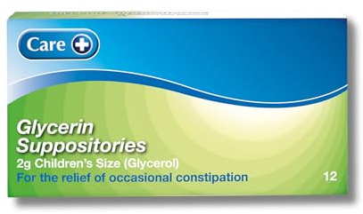 Care Children Constipation Relief Suppositories, Relief of Occasional Constipation, Stimulate Bowel Movement, Suitable for Children 1+, Glycerol BP 70% 2g, 12 Tablets