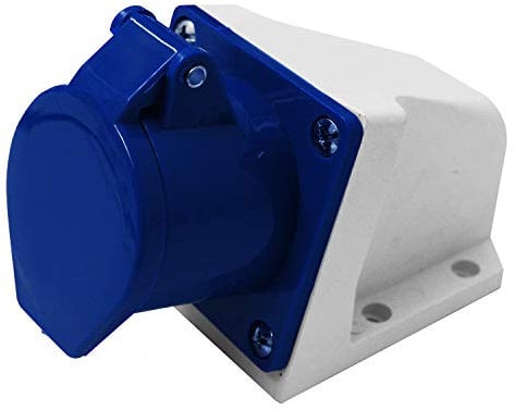 Electraline 80867 80867-Presa Industriale da Parete inclinata, 16A, 2P + T, 380V, IP44, Colore: Blu
