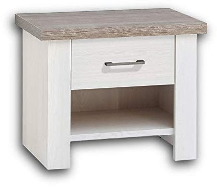 Stella Trading LUCA Eleganter Nachttisch im Landhausstil - Stilvoller Nachtschrank mit Schublade in Pinie weiß / trüffel für Ihr Bett - 51 x 46 x 43 cm (B/H/T)