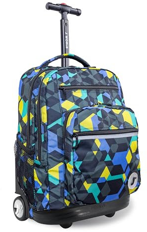 J World Sundance Laptop Rolling Backpack for Girls Boys. Roller Bookbag with Wheels, 20 Inch, Cubes