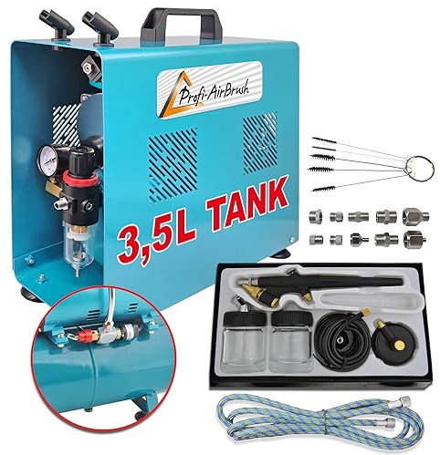 Airbrush Set Duo-Power II-C Das Airbrush-Kit mit Doppel/Zweizylinder Airbrush-Kompressor Airbrush-Pistole Single-Action-Gun 138D, Airbrush-Schlauch Reinigungsbürsten, Adapter Set