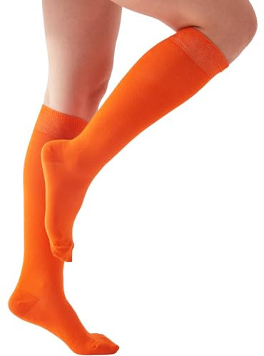 Mysocks Orange Knee High Socks for Women Men Girls - Seamless Toe Plain Long Knee Length Socks - Breathable Cotton Tall Sock Stockings Orange,8-11
