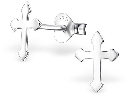 Bungsa Kreuz Ohrstecker SILBER 925 Cross (Ohrringe Echtschmuck Studs Ohrschmuck Damen Frauen Herren)