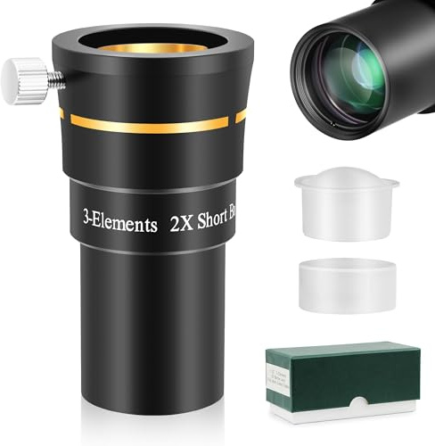 Astromania Telescope Barlow Lens 2X with 3-Elements Multi Coated Lens - 1.25 Inch Fully Metal Telescope Accessory for Astronomy & Astrophotography