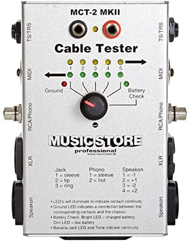 MUSIC STORE MCT-2 MKII Kabeltester, Präzise Audioübertragung, Inklusive 9V Batterie und Messspitzen, Ideal für Tonprofis und Musiker, LED-Fehlerindikator, Kompatibel mit XLR, Klinke, Speaker Twist,