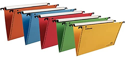 Esselte VGM VisioPlus - Dossiers Suspendus A4 Verticaux, Capacité 100 Feuilles, Fond en V, Entraxe 330 mm, Porte-Étiquette XL Intégré, Lot de 10, Coloris Assortis, 49970