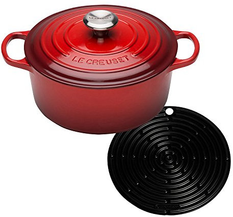 Le Creuset Signature Cast Iron Round Casserole with Cool Tool, 30 cm - Cerise