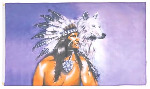 AZ FLAG Flagge Indianer MIT Wolf 150x90cm - Indianer Fahne 90 x 150 cm - flaggen Top Qualität