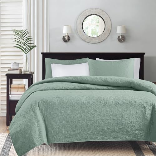 Madison Park Luxurious Cotton Damask Quilt Set, 3PC King/Cal King Bed Set