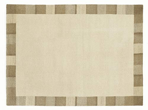 SONORA BORDER handgeknüpfter Nepal Teppich Wolle in creme, Größe: 90x160 cm