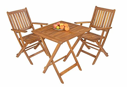 Balkongruppe Gartengruppe 2 Camelia 3 TLG Holz Akazie Tisch und Stühle mit Klappfunktion naturbelassen