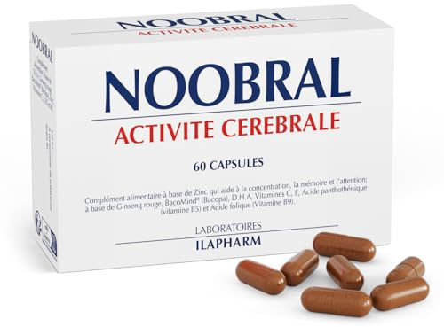 Laboratoires Ilapharm - Noobral- Une Aide Naturelle Pour Une Memoire Fidele Et Un Esprit Vif - 60 Capsules | Ginseng Rouge · Vitamines C, E, B5, B9 & Zinc · Aide à Réduire la Fatigue · Cure 20 Jours · Fabriqué en France