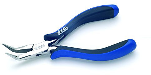 Spitzzange 155mm - schmitz 4413HS22 - gebogene, lange Greif-Backen ohne Verzahnung - ESD/EGB sicher - Durchgestecktes Zangengelenk für den Profi - Made in Germany - Solingen