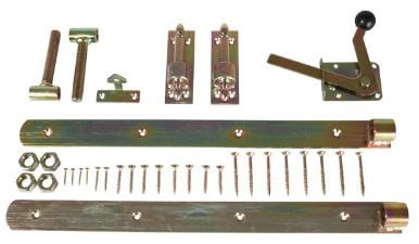 Premium Torbeschlag Einzeltor | verstellbar | aus Stahl, gelbverzinkt | inklusive Bänder, Kloben, Türöffner und Montagematerial | Torband | Torscharniere | Ladenband | Türbeschlag | Gartentorbeschlag
