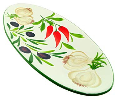 Fd-bolletta Placa de cerámica Pintada a Mano Oval con decoración, cerámica, Oval Platos OC45 Objetos. MAX Dimensiones: Longitud: 40 cm, larghezza16,5 cm, Altura 3 cm.