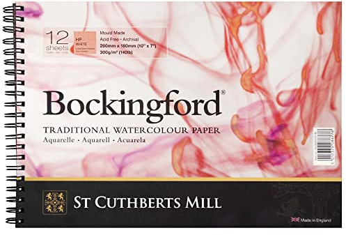 St. Cuthberts Mill Bockingford Watercolor Paper Spiral Pad - 10x7-inch White Water Color Paper for Artists - 12 Sheets of 140lb Hot Press Watercolor Paper for Gouache Ink Acrylic Charcoal and More