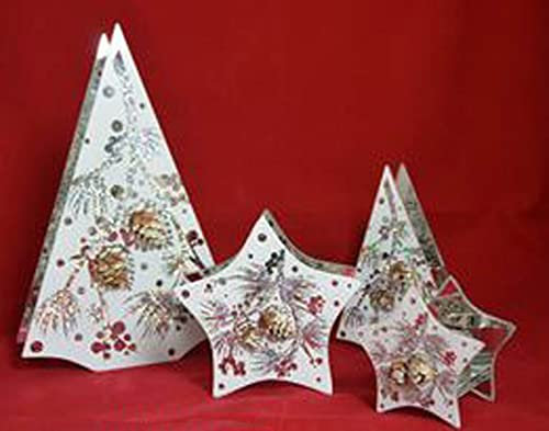 Sigro Kleiner Spiegel Glas Stern mit Tannenzapfen und Glitzer Teelichthalter, weiß, 9 x 6,3 x 9 cm