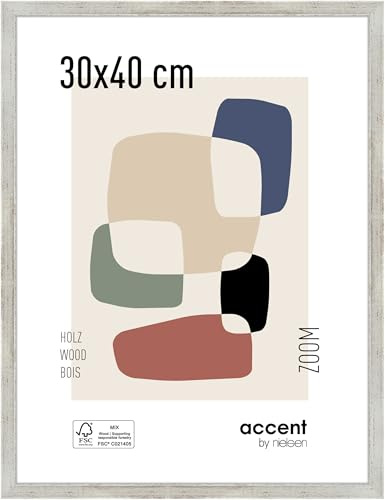 accent by nielsen Holz Bilderrahmen Zoom, 30 x 40 cm, Silber | Holz Fotorahmen im Hoch- & Querformat zum Aufhängen Silber gebürstet Echtglas