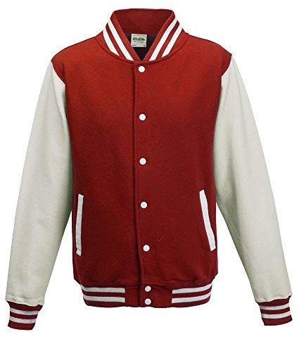 Just Hoods - Giacca College Varsity Jacket, unisex rosso fuoco/bianco XXL