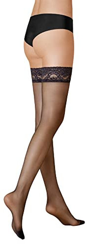 KUNERT Damen Halterlose Strümpfe Mystique 20 Doppelsilikonstreifen 20 DEN Black 0500 M